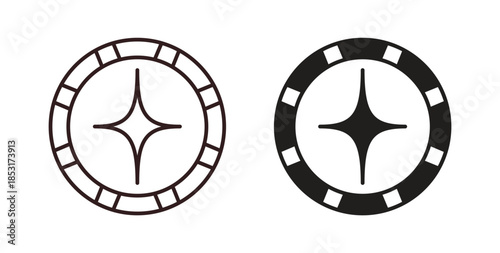 Poker chip icons. thin line and glyph vector icons pack on white background