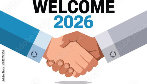Professional Handshake Welcomes New Year 2026, Signifying Future Growth and Global Agreement