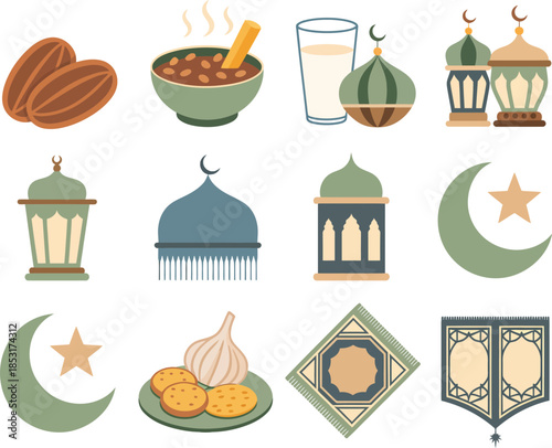 Islamic cultural icons for Ramadan and Eid celebrations and events