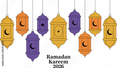 Decorative Islamic Lanterns with Crescent Moons and Stars for Festive Celebrations