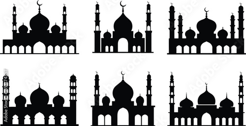 Islamic mosques silhouettes collection for religious and architectural design
