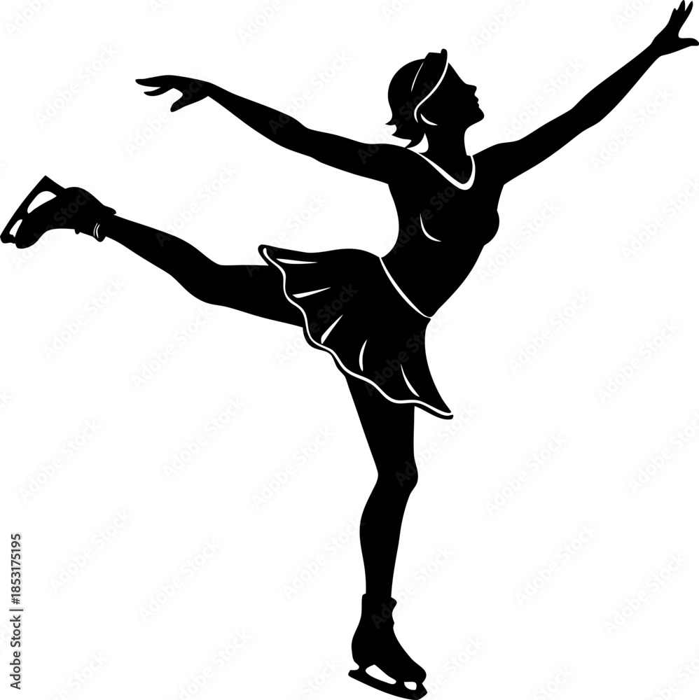 Obraz premium Solid Black Silhouette of a Figure Ice Skating Winter Sports Illustration, Figure Ice Skating Silhouette, Minimal Ice Skater Silhouette, Winter Sports Skating Graphic