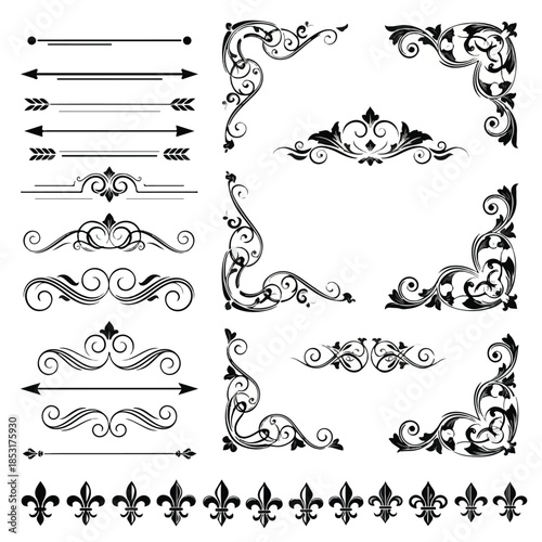 Collection of black ornate flourishes and dividers