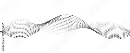 Flowing dot particles wave pattern halftone black gradient smooth curve shape isolated on transparent background. Vector in concept of technology, science, music, vector