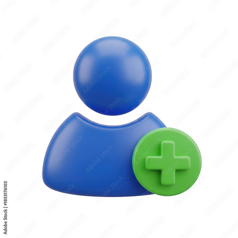 Fototapeta premium Blue user icon with green plus sign isolated on transparent background isolated on transparent background