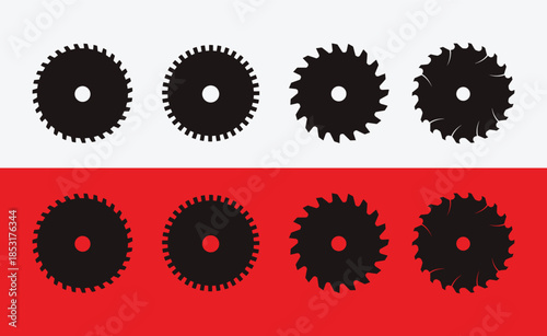 Saw blades on white and red backgrounds