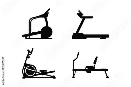 Fitness Gym Exercise Equipment Silhouette Vector Collection