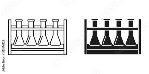 Laboratory equipment shelves with test tubes