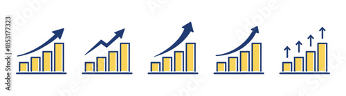 Business growth bar chart icons with upward arrows vector illustration isolated on transparent background