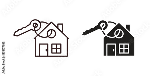 Selling or rent home icons. thin line and glyph vector icons pack on white background