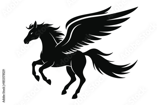 flying winged horse line art silhouette vector illustration