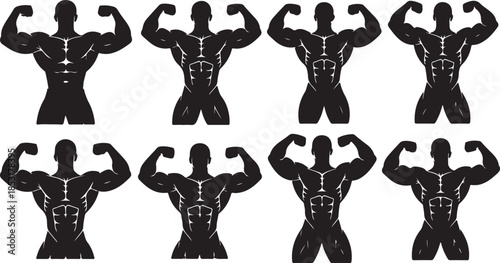 Silhouettes of Muscular Bodybuilders Flexing Muscles in Various Poses bodybuilding