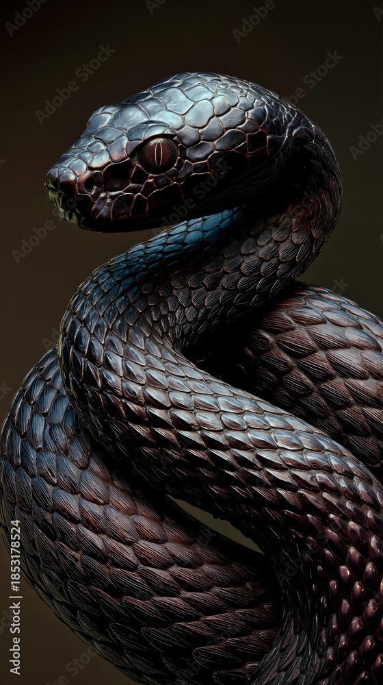 Fototapeta premium A close-up photograph of a snake with a patterned skin coiled in a loop