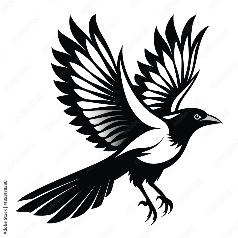 Fototapeta premium flying magpie bird line art silhouette vector illustration