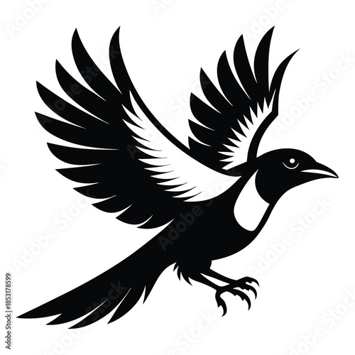 flying magpie bird line art silhouette vector illustration