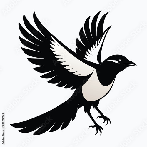 flying magpie bird line art silhouette vector illustration