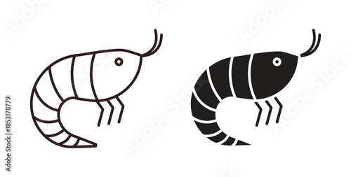Shrimp icons. thin line and glyph vector icons pack on white background