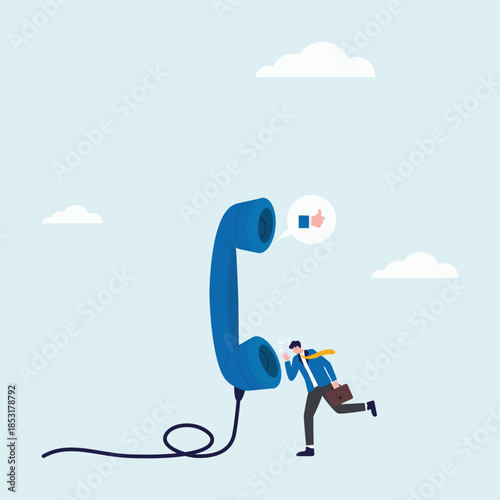 Illustration of businessman answering the phone with positive client response