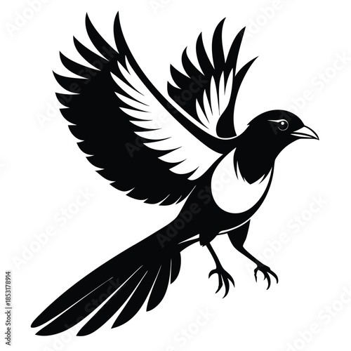 flying magpie bird line art silhouette vector illustration