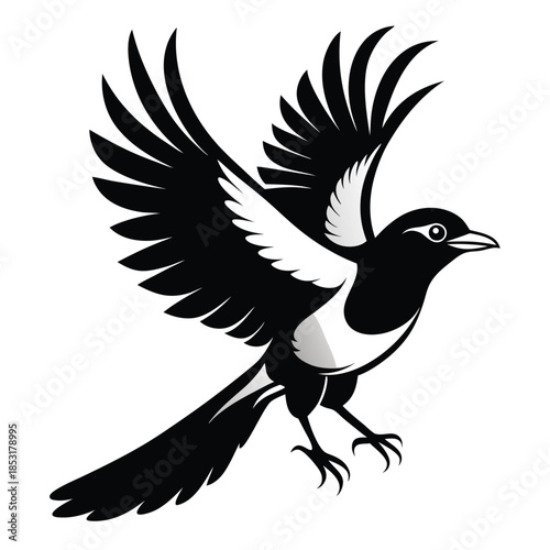 flying magpie bird line art silhouette vector illustration