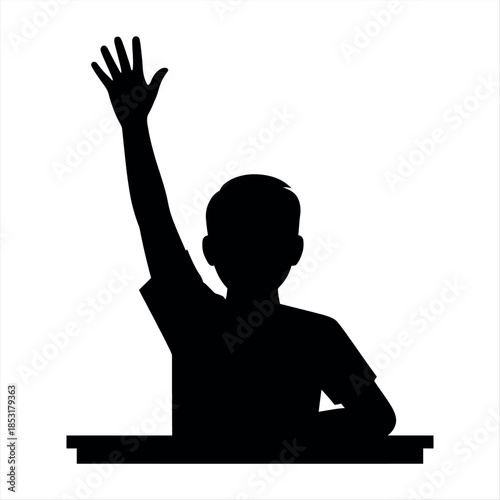 Student raising hand in a classroom setting Vector