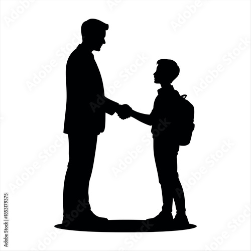 Father welcoming son back home with a heartfelt handshake Vector