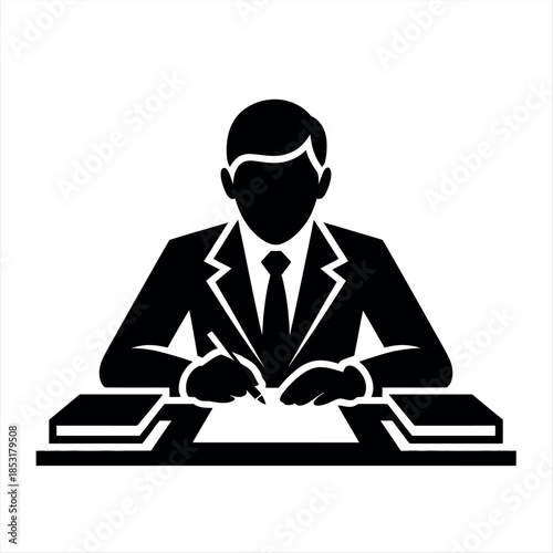 Businessman signing a document at a desk Vector