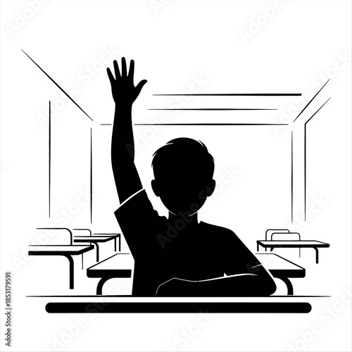Student raising a hand in the classroom Vector
