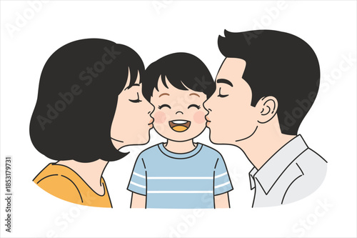 we are happy father mother  kissing baby vector art