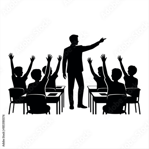 Teacher engaging with students in the classroom Vector