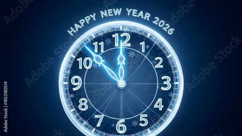Happy New Year 2026 Countdown Clock with Icy Blue Glow and Snowflakes