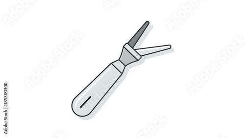 Simple line art illustration with subtle shading of a staple remover, a common office supply tool, shown at an angle on a clean white background.