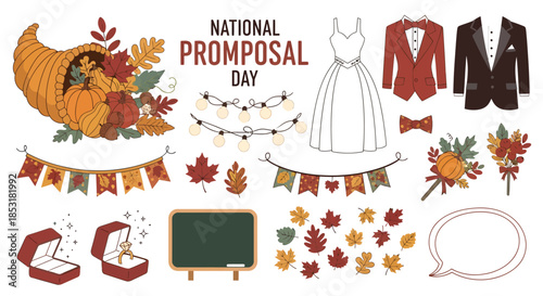 National Promposal Day celebration elements and wedding proposal ideas.