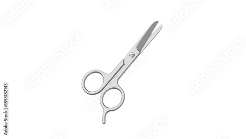 A realistic metallic illustration of professional hair cutting shears, an essential tool for barbershops, salons, and stylists.