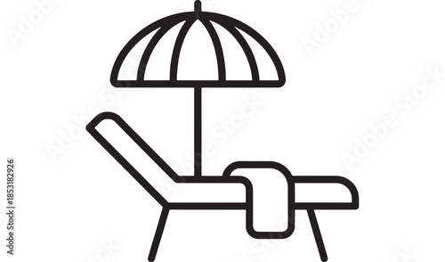 Beach chair and umbrella icon design on transparent background silhouette