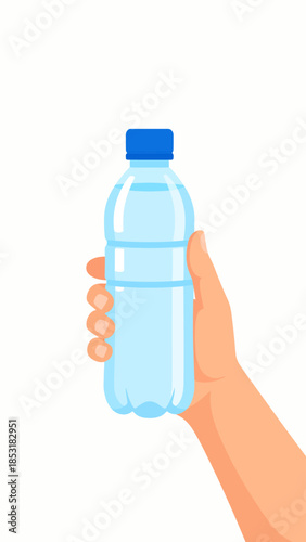 A human hand gently grasping a clear plastic bottle filled with pure water, representing essential hydration, refreshment, and a healthy, active lifestyle