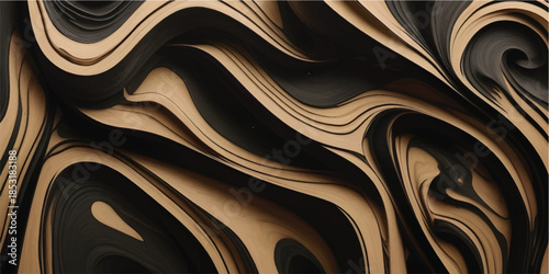 Elegant Black Abstract Wooden Wall Panel Texture Featuring Artistic Wave Carving for Modern Luxury Interior Design