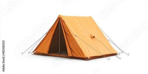 A bright orange dome-style camping tent set up on a flat surface against a plain background.