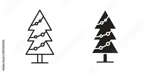 Tree christmas icons. thin line and glyph vector icons pack on white background
