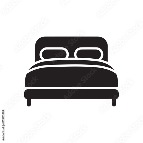 Minimalist Double Bed Icon – Bedroom Furniture, Sleep, Hotel, and Home Interior Symbol for Graphic Design.