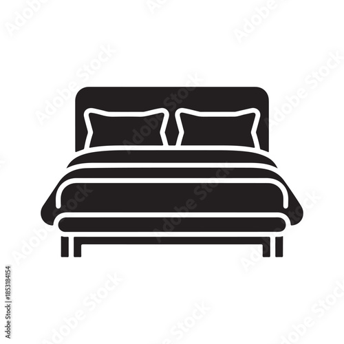 Minimalist Double Bed Icon – Bedroom Furniture, Sleep, Hotel, and Home Interior Symbol for Graphic Design.