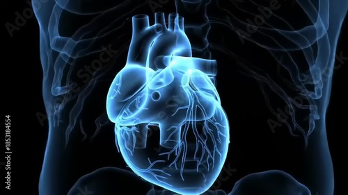 Medical illustration of human heart in body anatomical representation