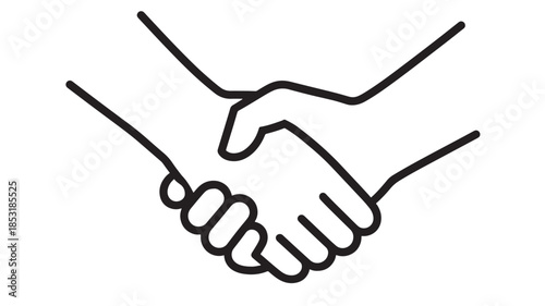 A simple line art illustration of two hands shaking on transparent background silhouette