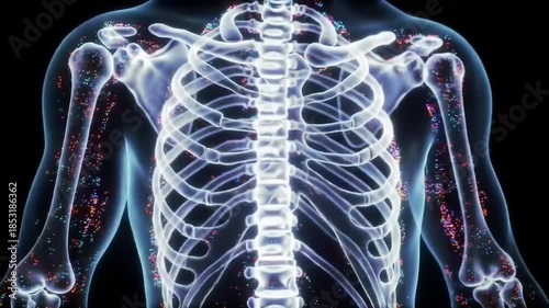 Transparent human anatomy skeleton medical visualization digital illustration