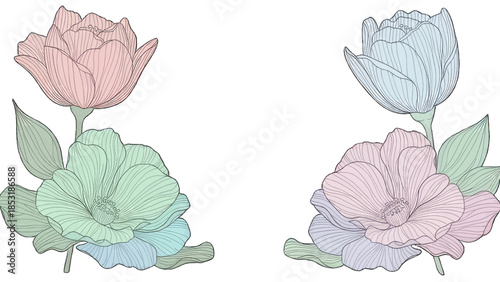 Delicate pastel floral illustration with soft lines and gentle colors