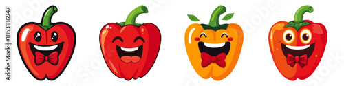 World Vegetarian Day Grinning bell pepper wearing a bowtie flat vector with white background in graphics design vector