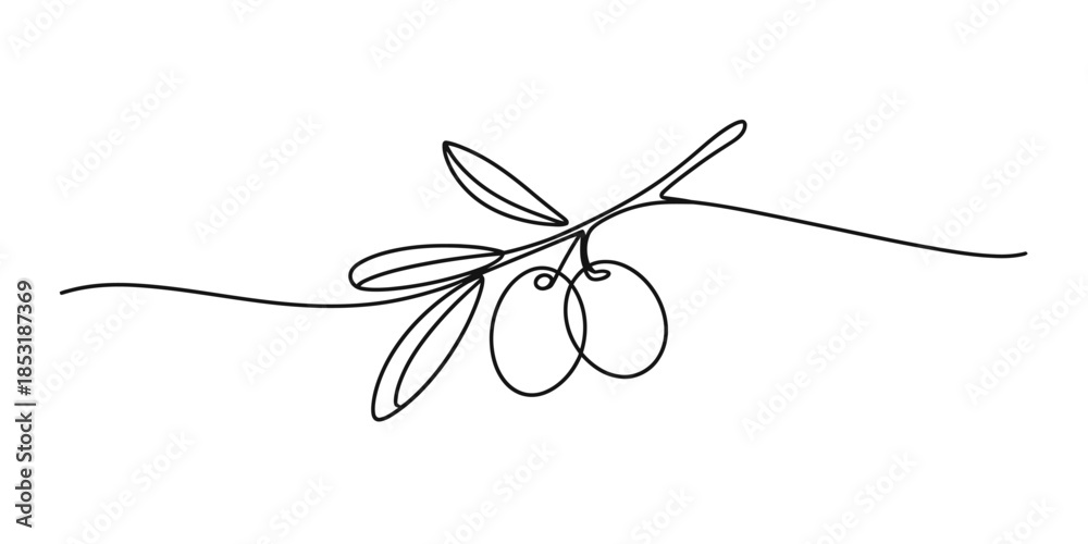 Ταπετσαρία Minimalist continuous line art drawing of an olive branch on a white background