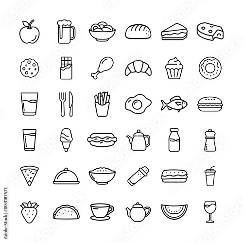Food and drinks line icon set