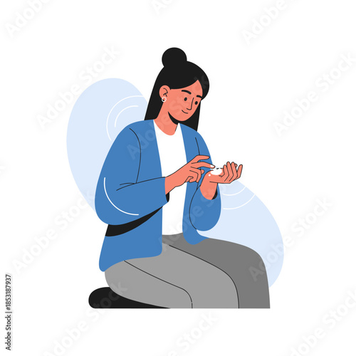 Asian female applying moisturizer to skin, young adult skincare routine