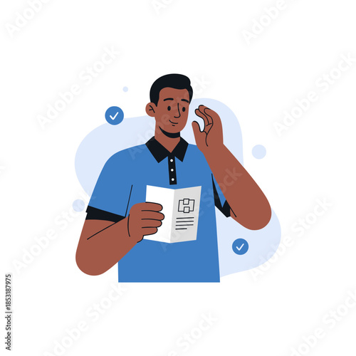 Young african male reading document with confident expression